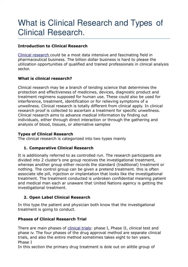 What is Clinical Research and Types of Clinical Research.