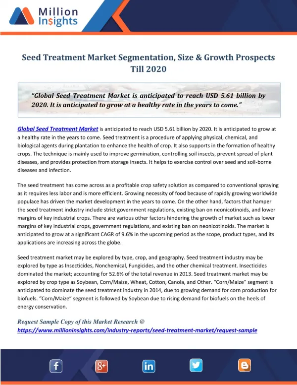 Seed Treatment Market Segmentation, Size & Growth Prospects Till 2020