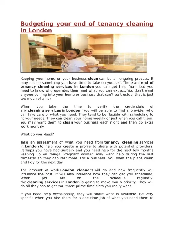 Budgeting your end of tenancy cleaning in London
