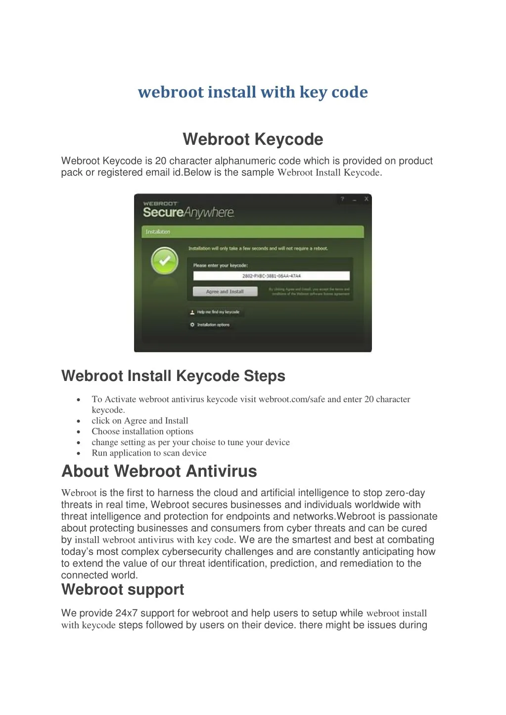 webroot install with key code