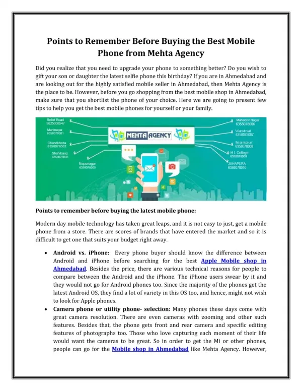 Points to Remember Before Buying the Best Mobile Phone from Mehta Agency
