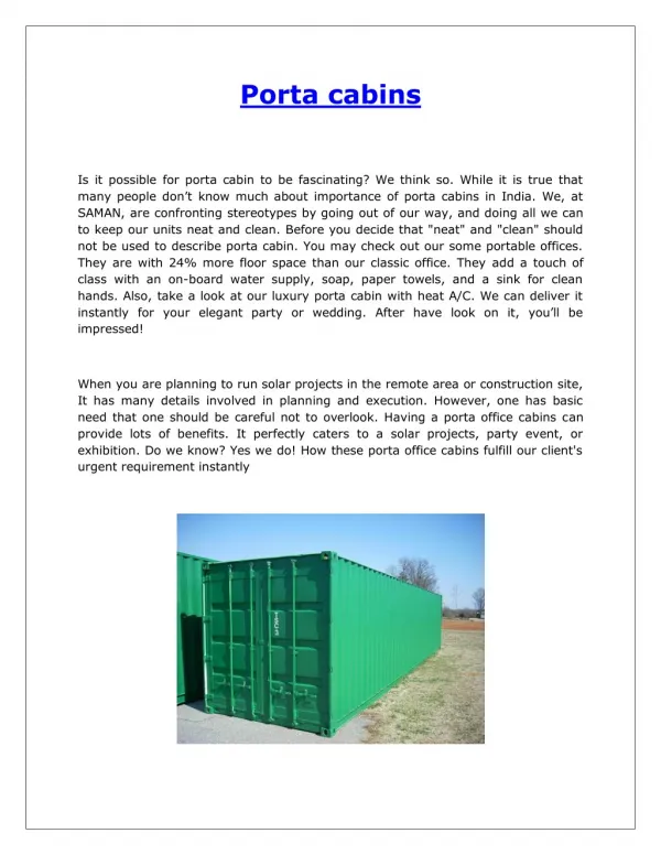Porta cabins manufacturer