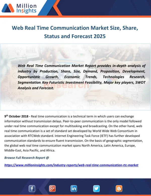 Web Real Time Communication Market Size, Share, Status and Forecast 2025