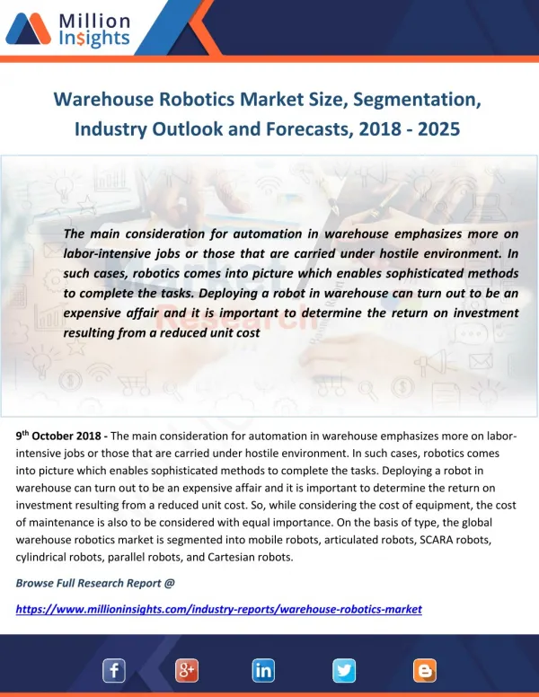 Warehouse Robotics Market Size, Segmentation, Industry Outlook and Forecasts, 2018 - 2025