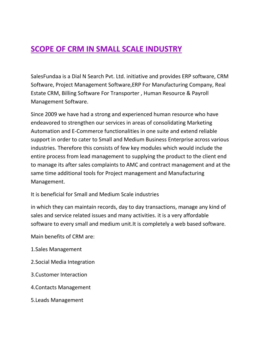 scope of crm in small scale industry