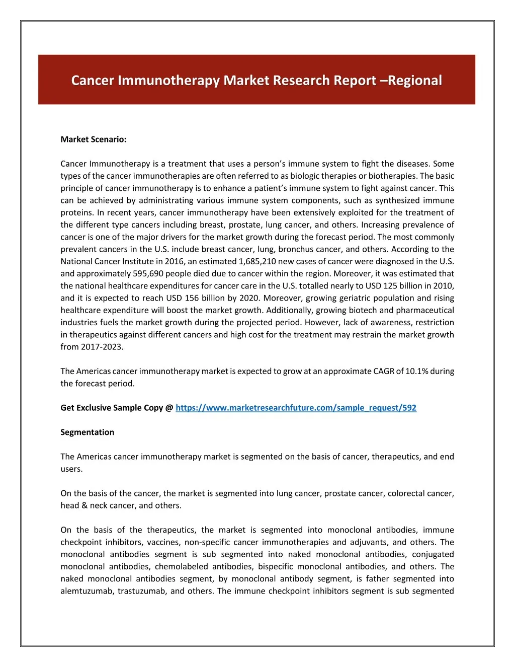 cancer immunotherapy market research report