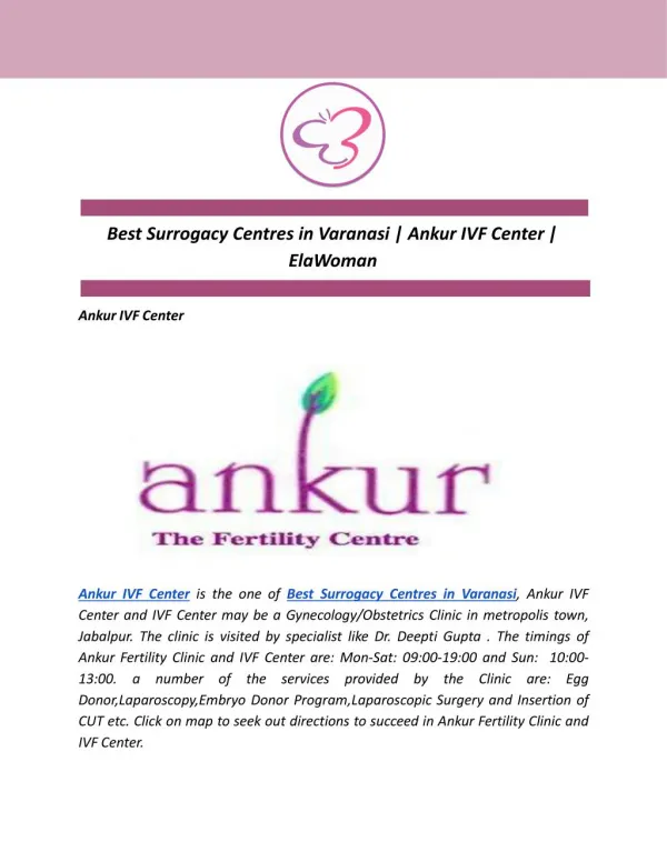 Best Surrogacy Centres in Varanasi | Ankur IVF Center | ElaWoman