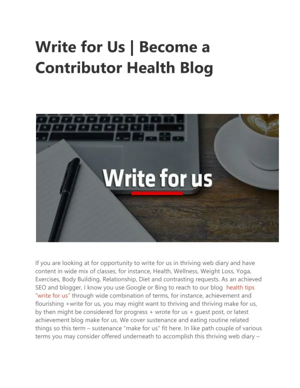 Write for Us | Become a Contributor Health Blog