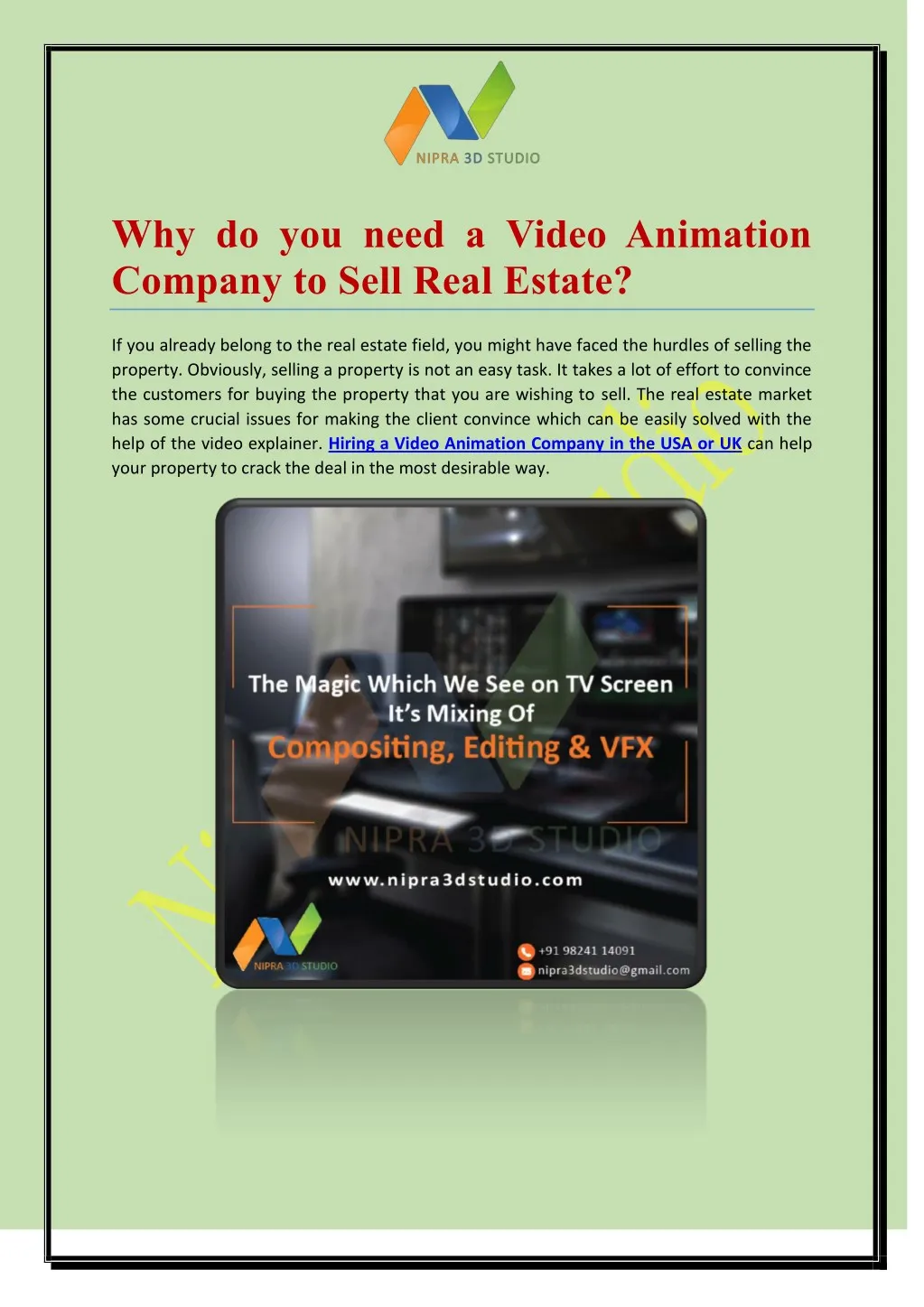 why do you need a video animation company to sell