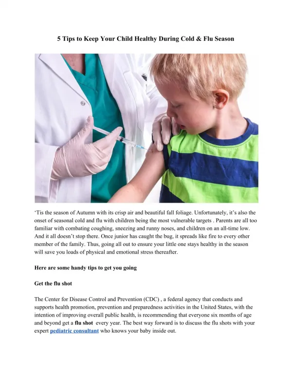 5 Tips to Keep Your Child Healthy During Cold & Flu Season