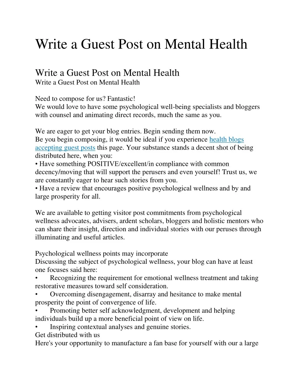 write a guest post on mental health