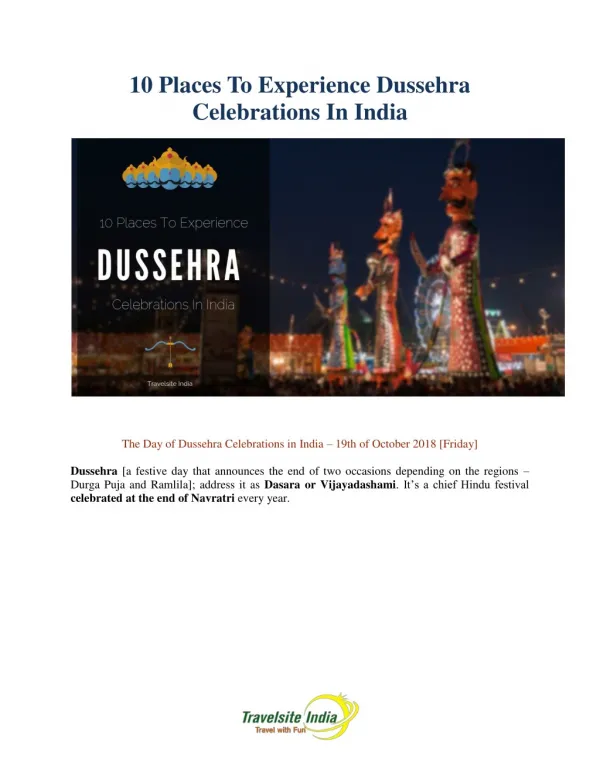 Best Places In India For Dussehra Celebrations