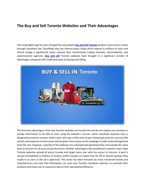The Buy and Sell Toronto Websites and Their Advantages