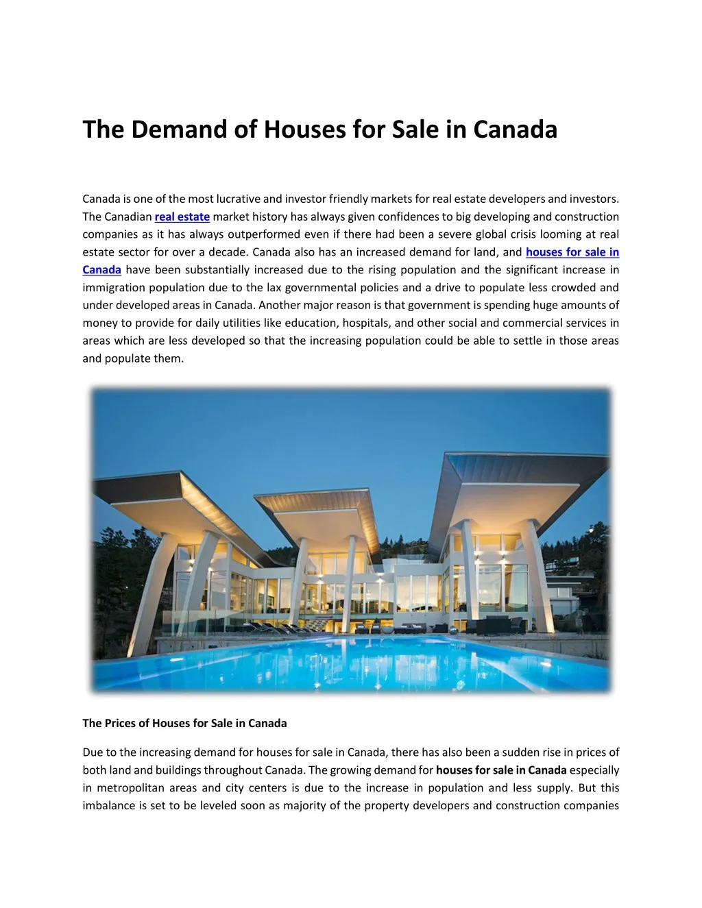 the demand of houses for sale in canada