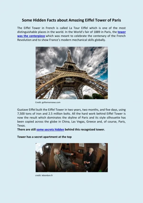 Some Hidden Facts That You Must Know About The Eiffel Tower Of Paris