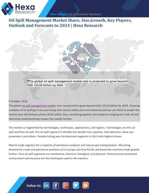 Oil Spill Management Market Challenges, Major Drivers And Opportunities To 2024