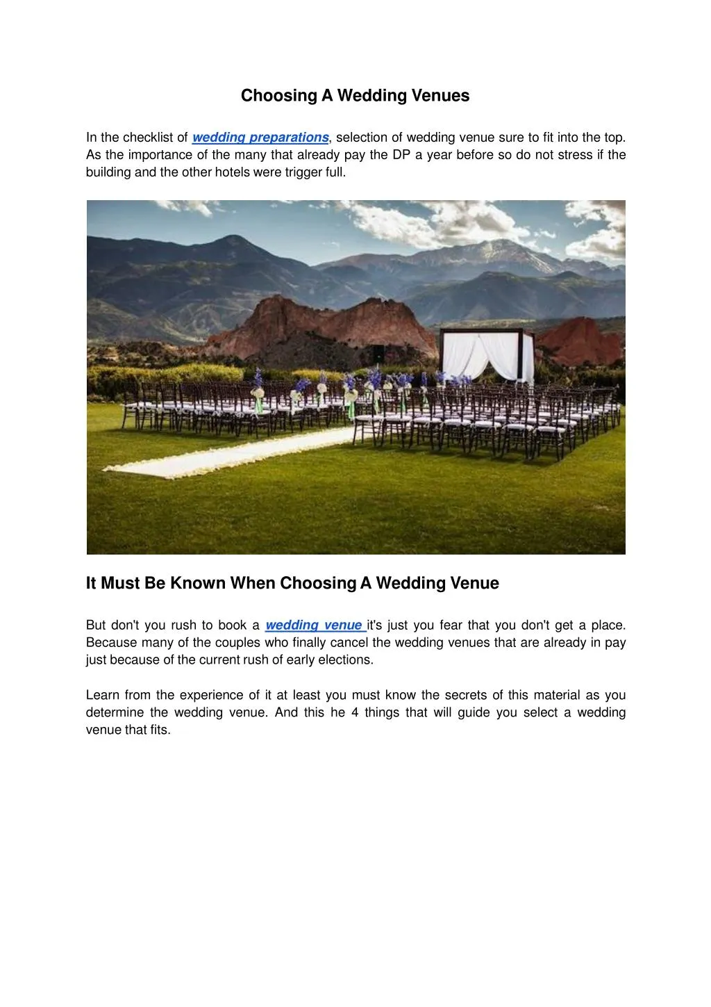 choosing a wedding venues in the checklist