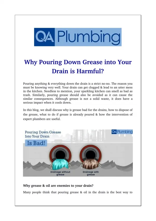 Why Pouring Down Grease into Your Drain is Harmful?
