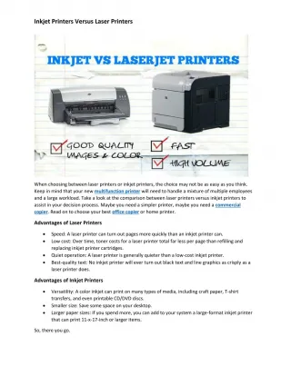 Inkjet Printers Versus Laser Printers