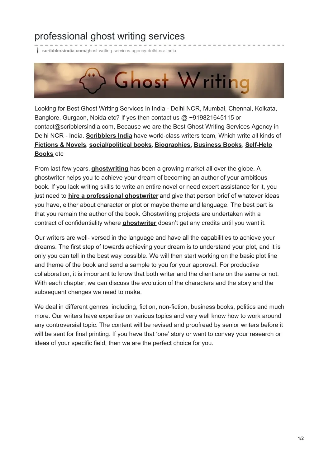 professional ghost writing services