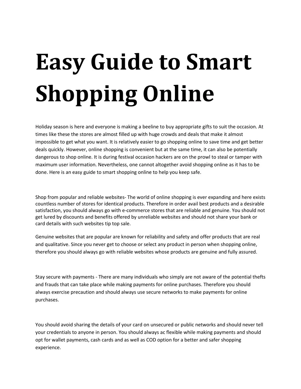 easy guide to smart shopping online