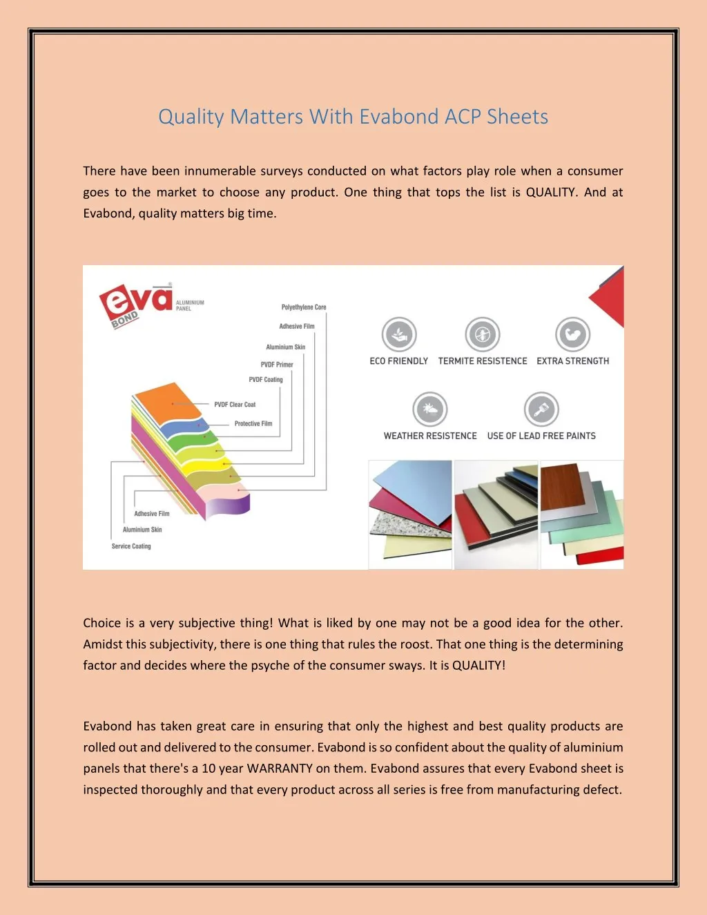 quality matters with evabond acp sheets