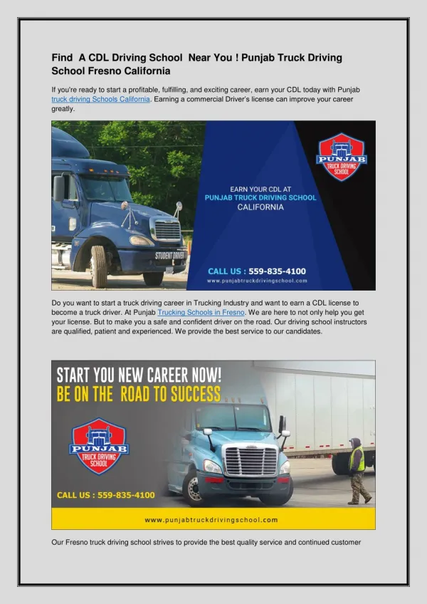 Find A CDL Driving School Near You ! Punjab Truck Driving School Fresno California