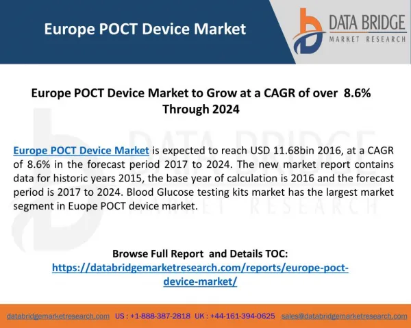 Europe POCT Device Market to Grow at a CAGR of over 8.6% Through 2024
