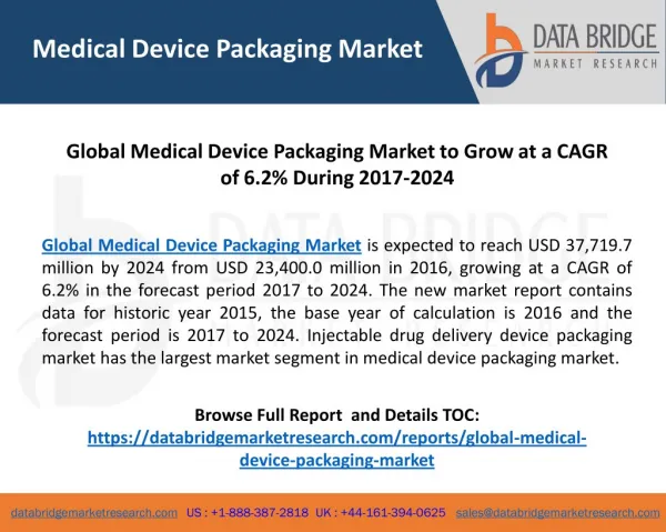 Global Medical Device Packaging Market to Grow at a CAGR of 6.2% During 2017-2024
