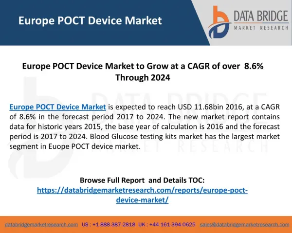 Europe POCT Device Market to Grow at a CAGR of over 8.6% Through 2024