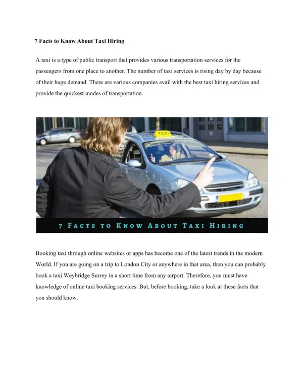 7 Important Facts About Taxi Hiring Services