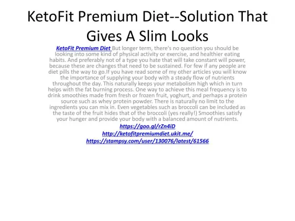 KetoFit Premium Diet--A Slim And Attractive Body