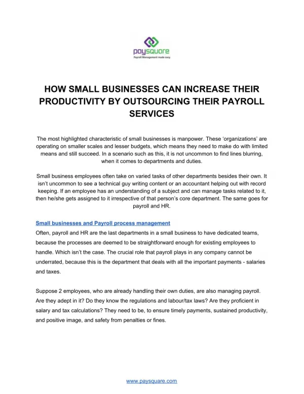 HOW SMALL BUSINESSES CAN INCREASE THEIR PRODUCTIVITY BY OUTSOURCING THEIR PAYROLL SERVICES
