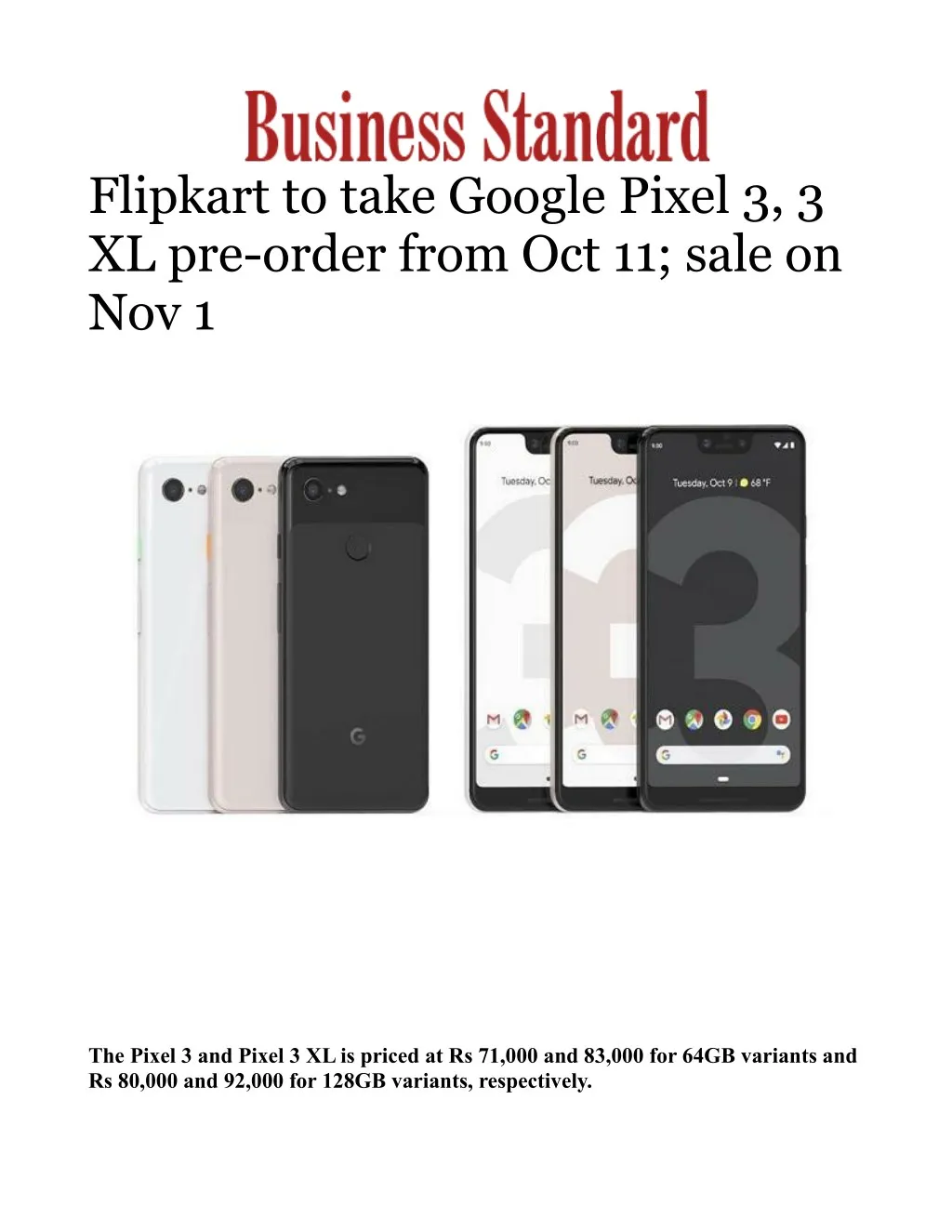 flipkart to take google pixel 3 3 xl pre order