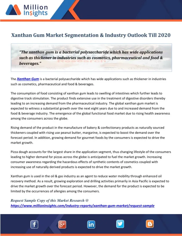 Xanthan Gum Market Segmentation & Industry Outlook Till 2020