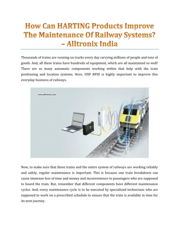 How Can HARTING Products Improve The Maintenance Of Railway Systems? - Alltronix