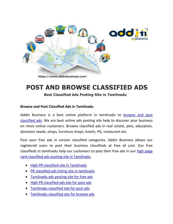 Browse and Post Classified Ads in Tamilnadu
