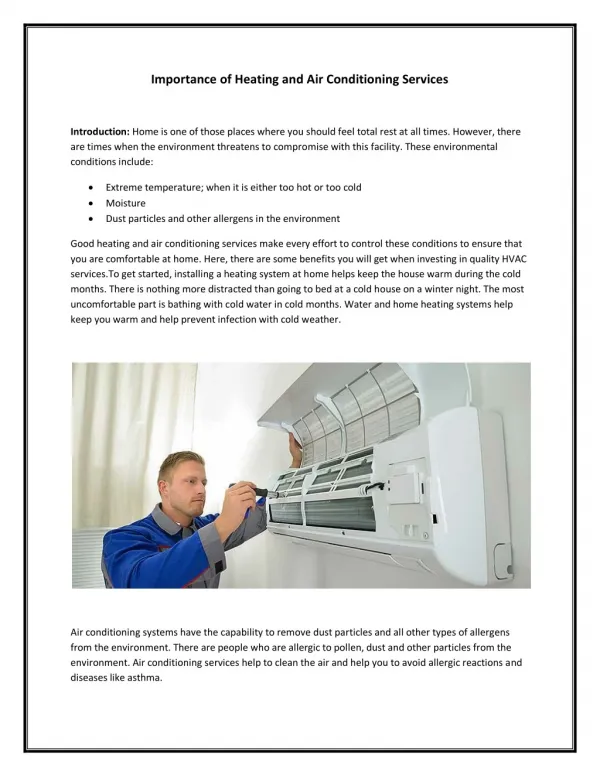 First Choice Heating and Air Conditioning - Importance of Air Conditioning Services