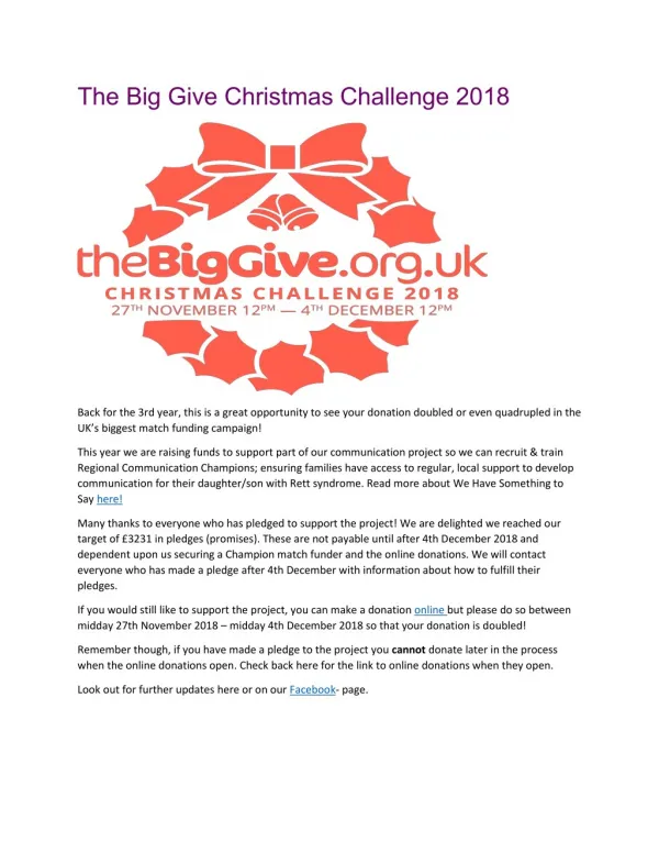 The Big Give Christmas Challenge 2018