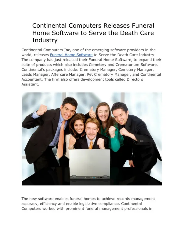 Continental Computers Releases Funeral Home Software to Serve the Death Care Industry