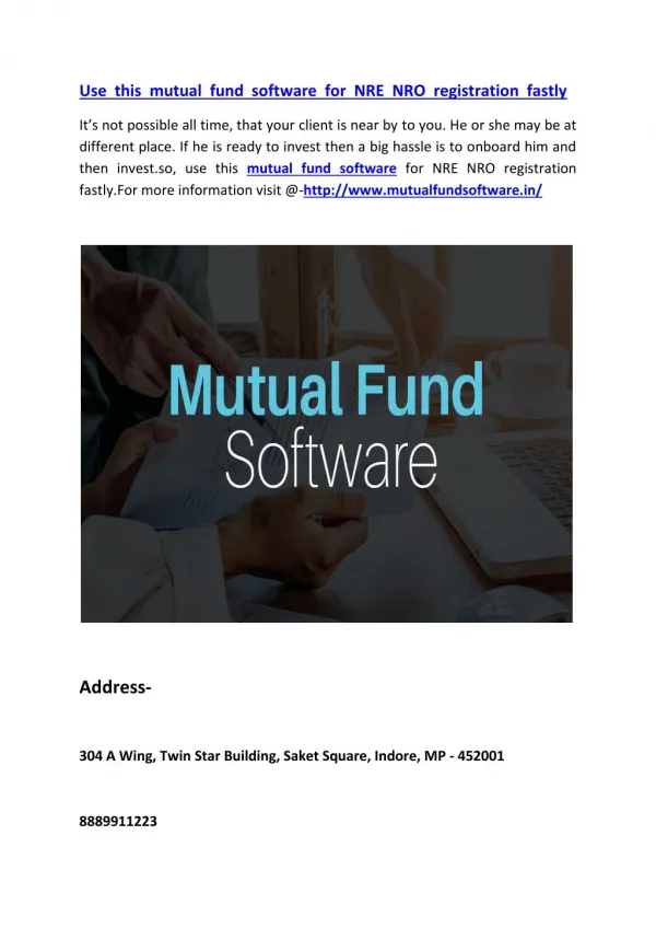 Use this mutual fund software for NRE NRO registration fastly