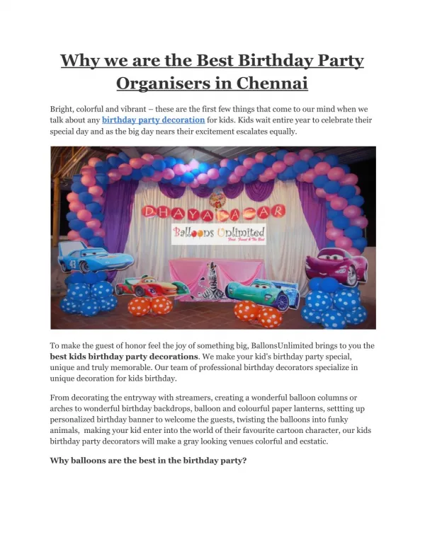 Why we are the Best Birthday Party Organisers in Chennai
