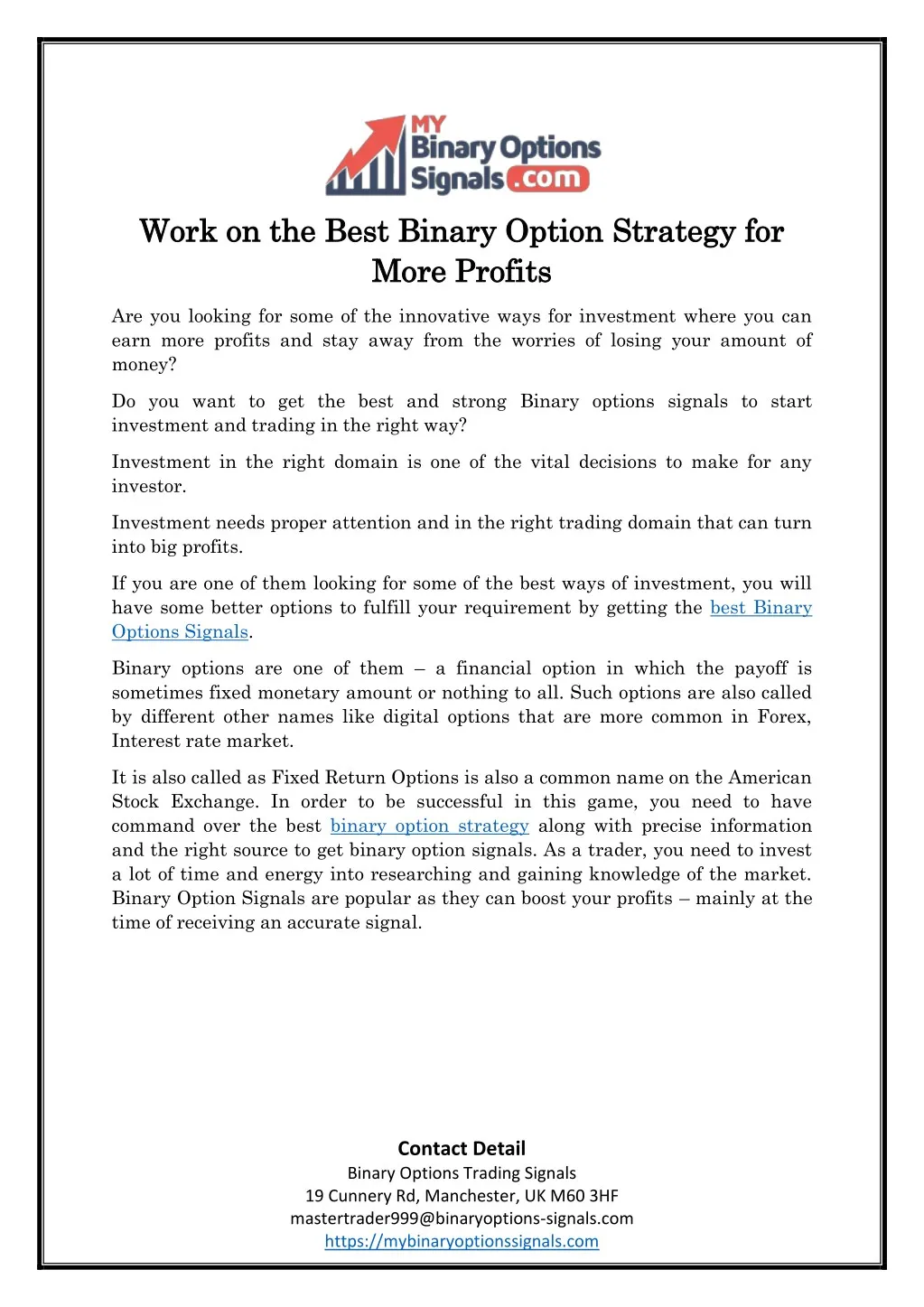 work on the best binary option strategy for work
