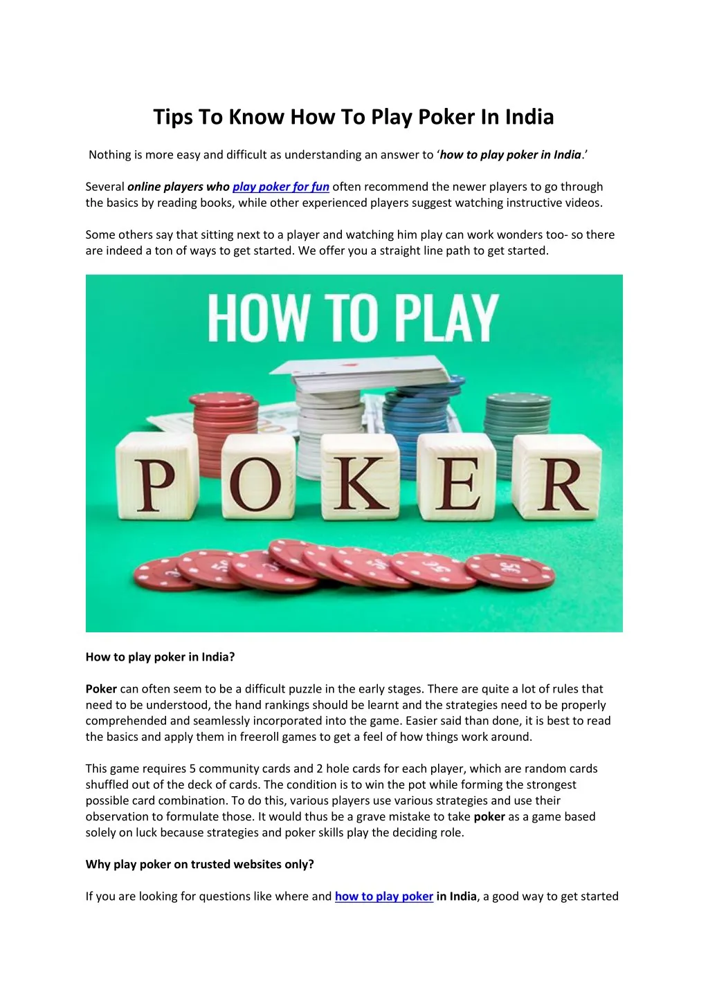 tips to know how to play poker in india