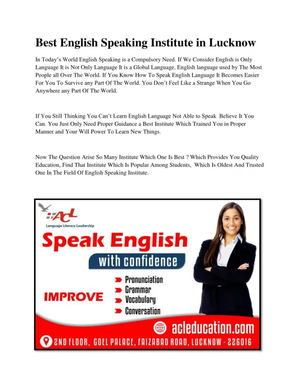 Best English Speaking Institute in Lucknow ACL Education Lko