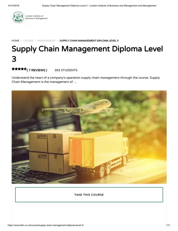 Supply Chain Management Diploma Level 3 - LIBM