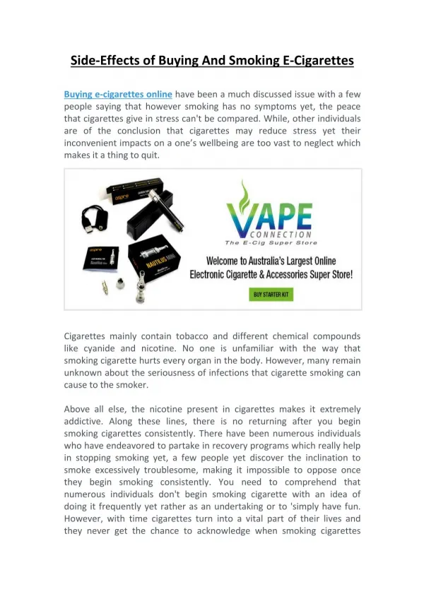 Side-Effects of Buying And Smoking E-Cigarettes