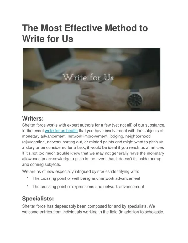 The Most Effective Method to Write for Us