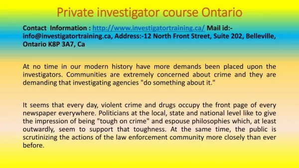 Private investigator course Ontario