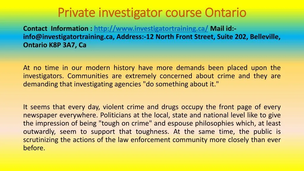 private investigator course ontario